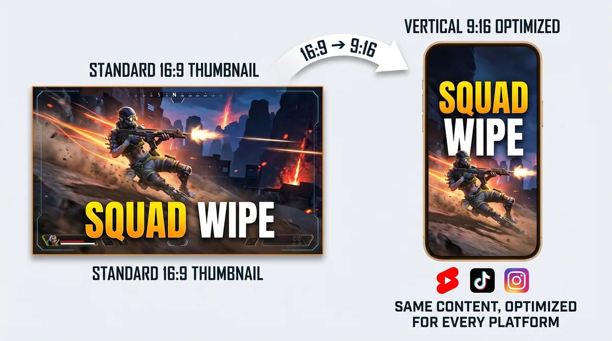 Apex Legends thumbnail converted from 16:9 to 9:16 vertical format for YouTube Shorts and TikTok