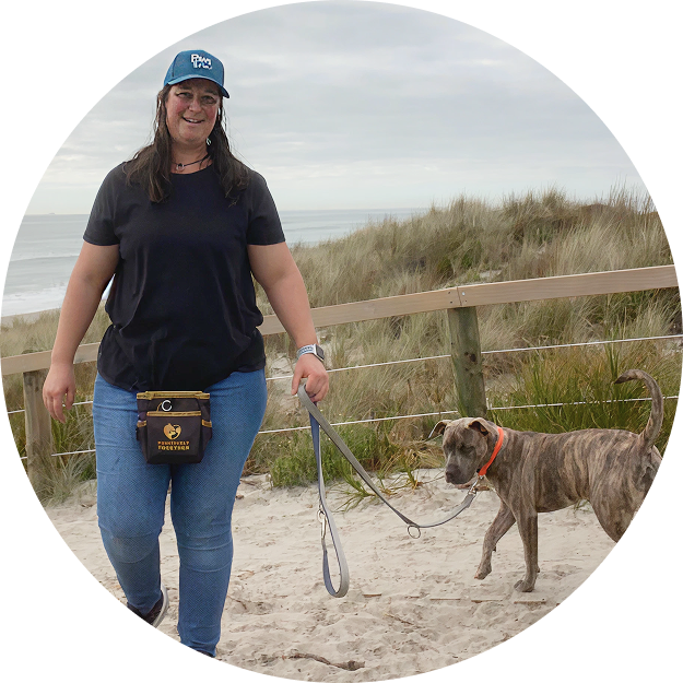 Brooke having a peaceful dog walk on Mount Maunganui Beach in Tauranga