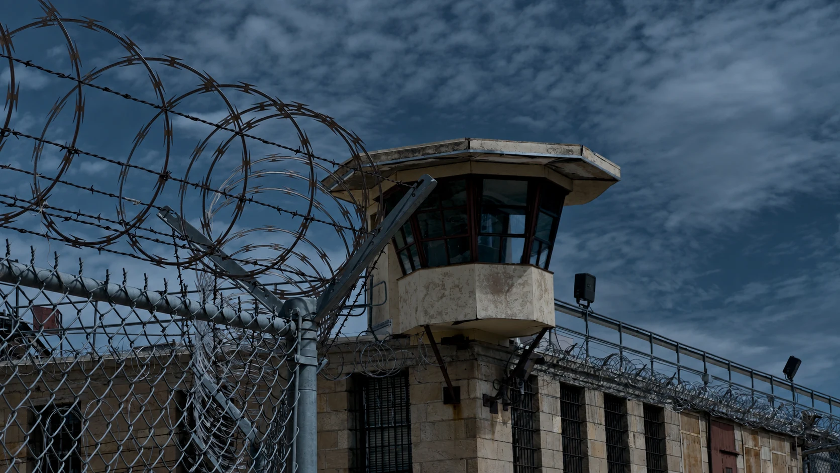 Guard tower and razor wire