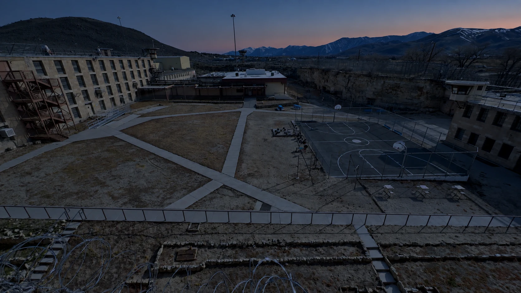 Nevada State Prison yard with a dusk grade