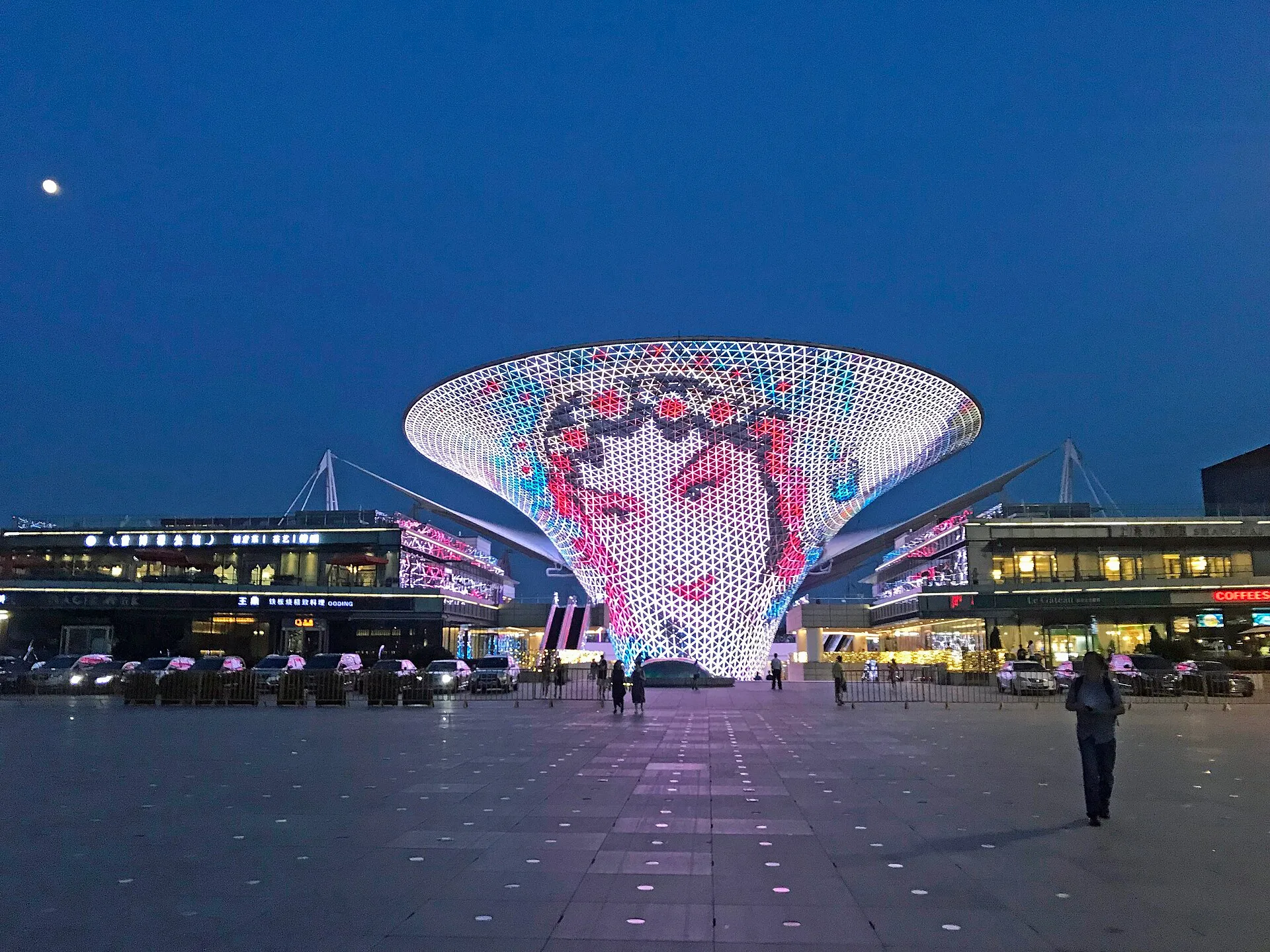 The membrane roof and funnel structures of the Expo Axis in Shanghai