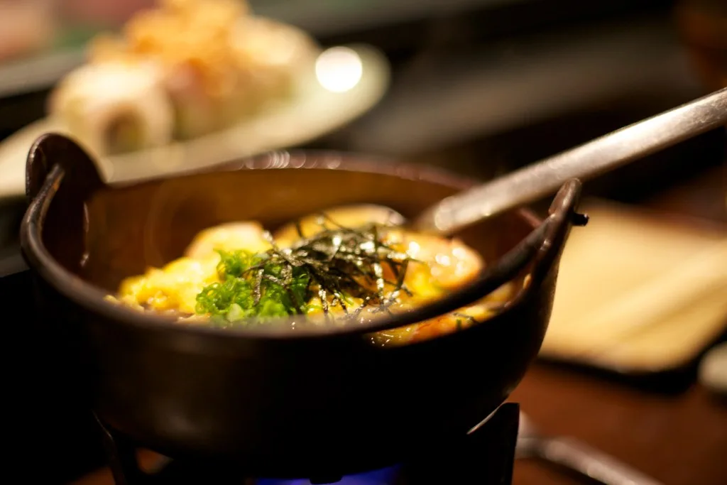 Plated Nikkei dish at Maido restaurant, Lima