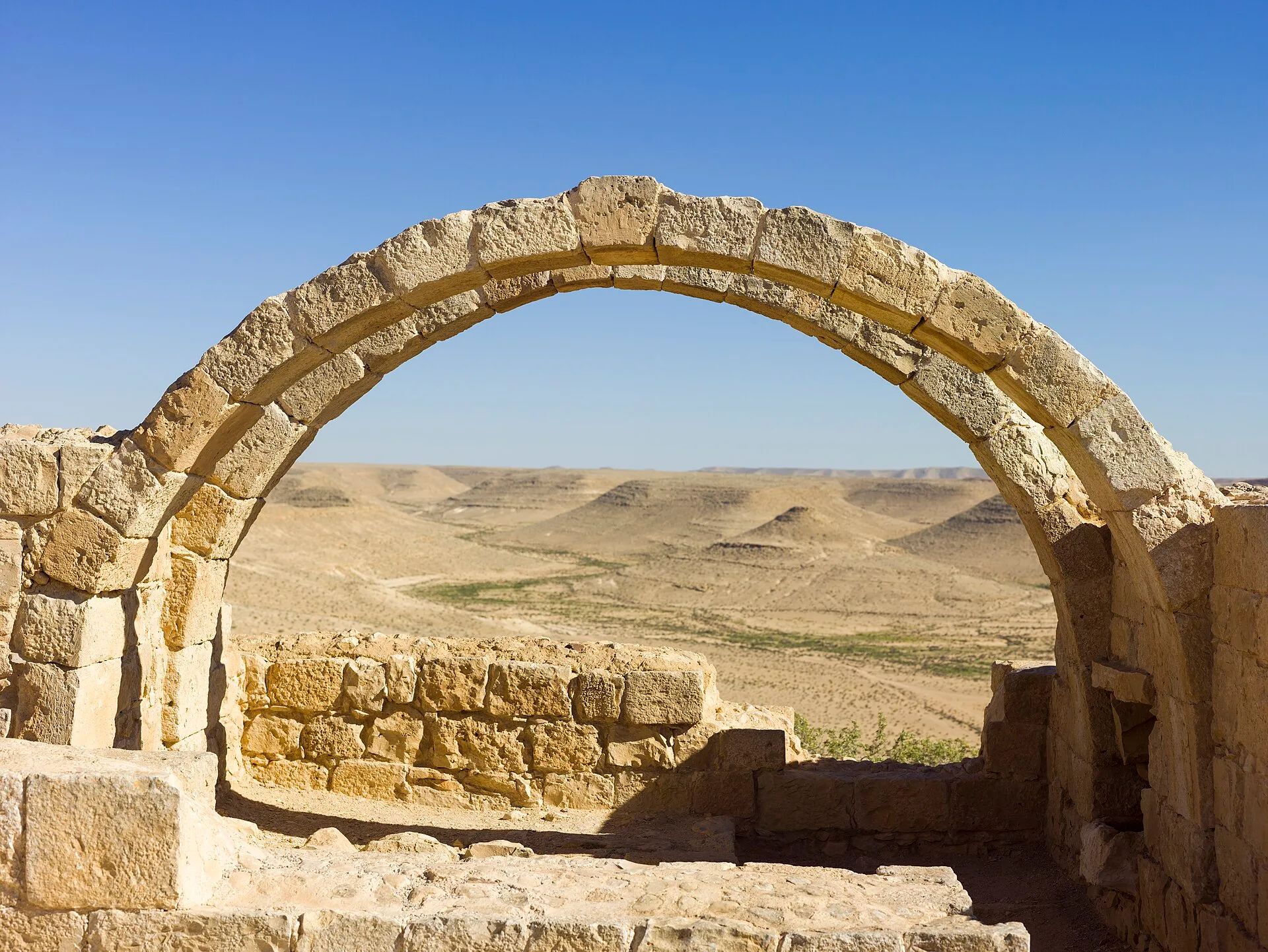 Stone arches of a ruined villa at the Nabataean town of Avdat in the Negev