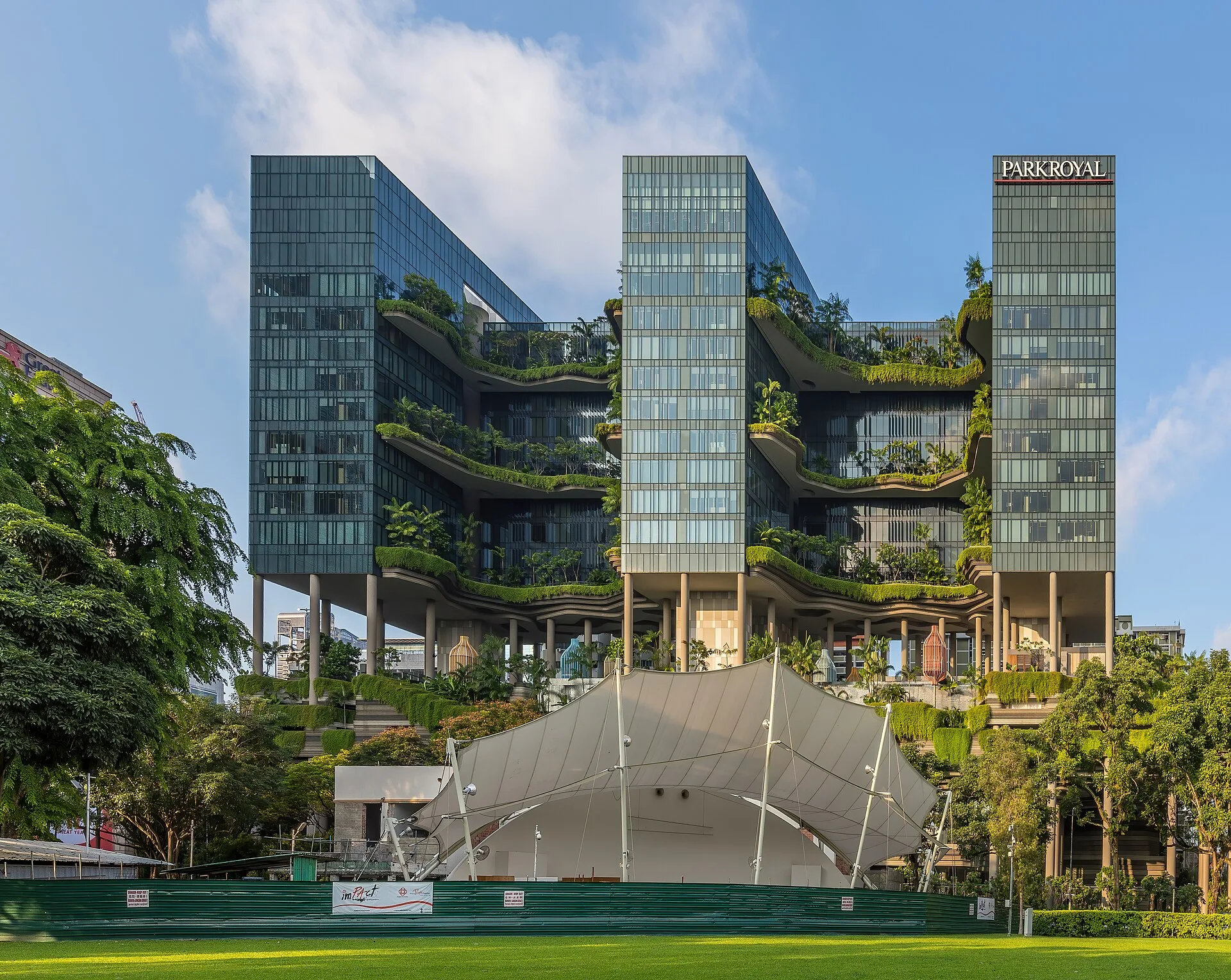 The Parkroyal Collection Pickering hotel in Singapore seen from Hong Lim Park