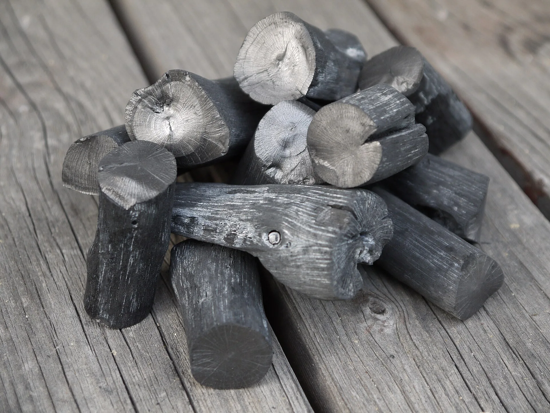 Sticks of binchotan white charcoal