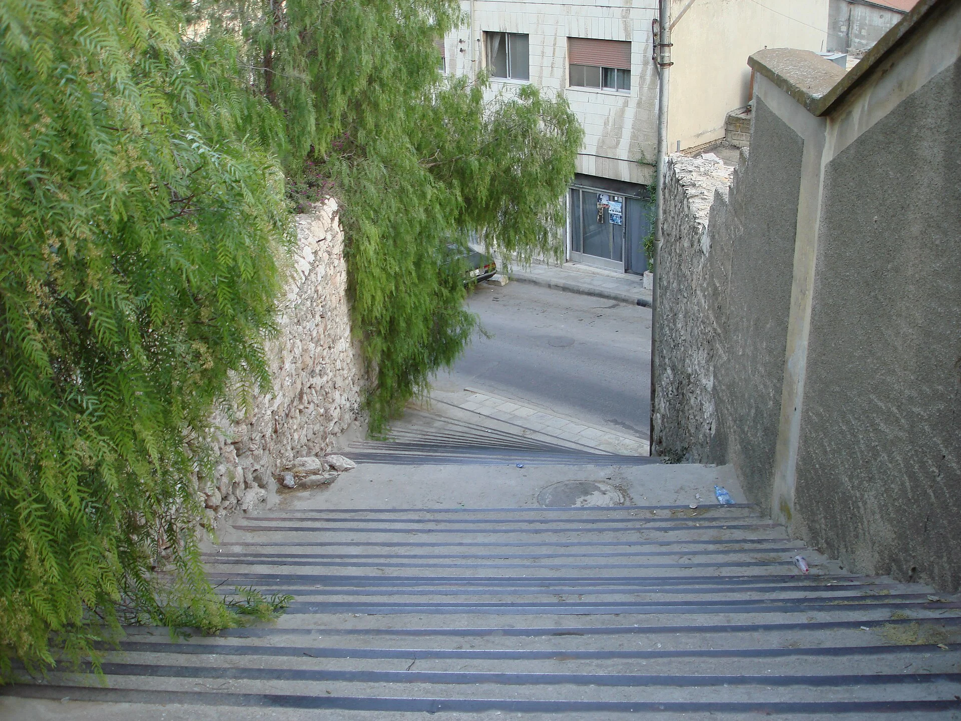 Long flight of stone steps climbing between walls on Jabal al-Lweibdeh