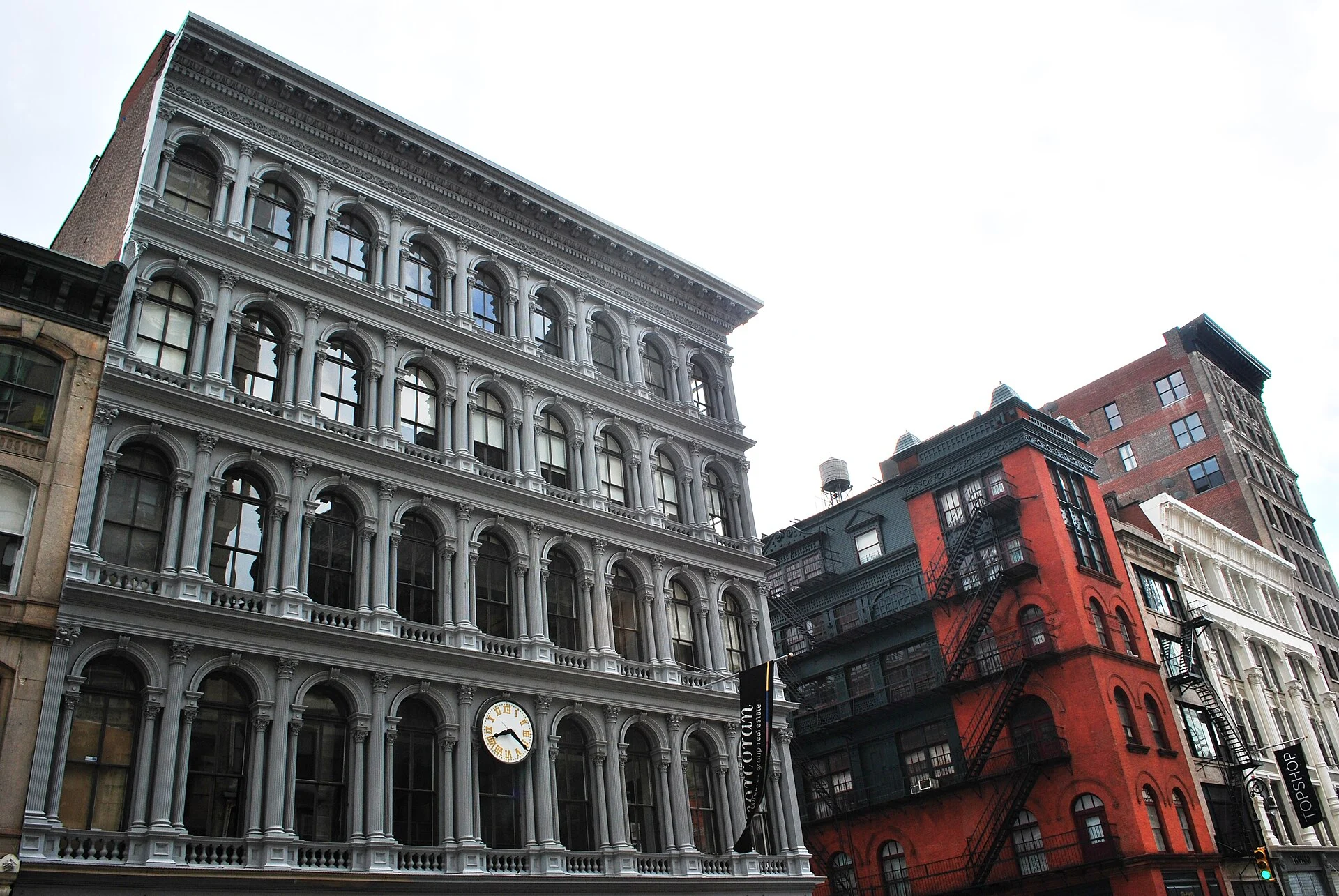 Cast iron facade with rows of arched windows on the Haughwout Building
