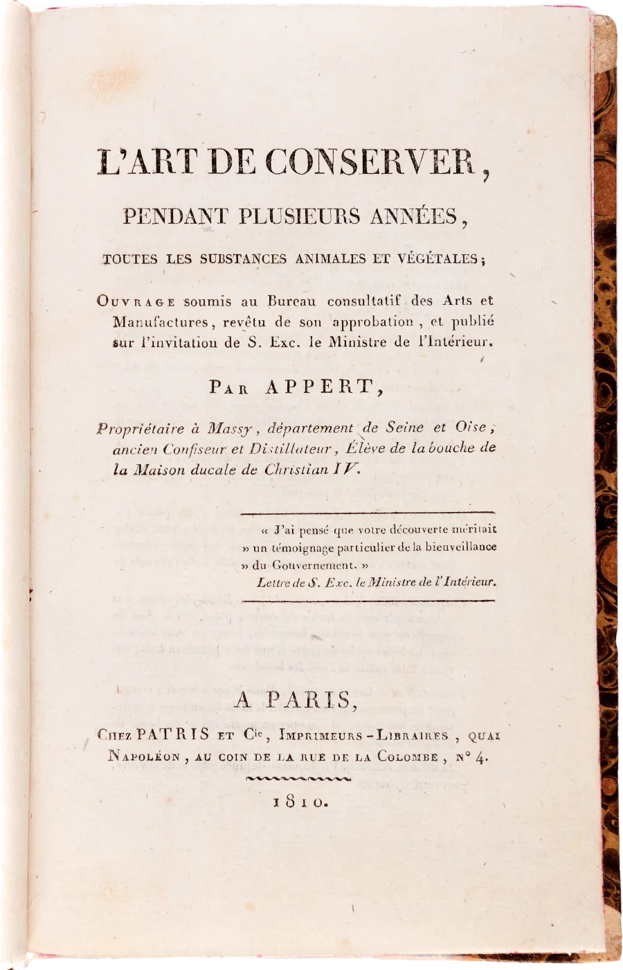 Printed French title page of an early nineteenth-century book on food preservation