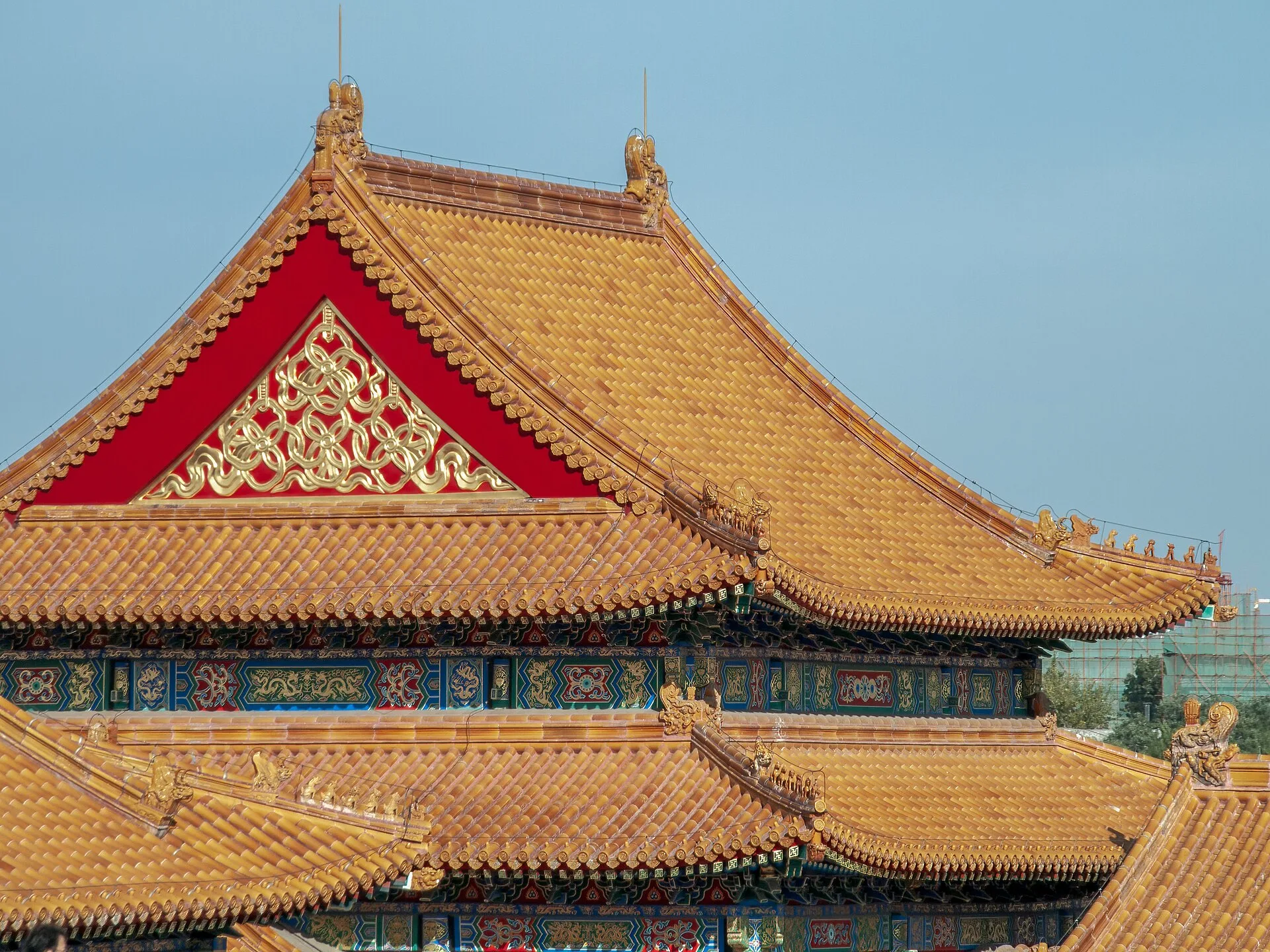 Yellow glazed tile roofs with a red and gold painted gable