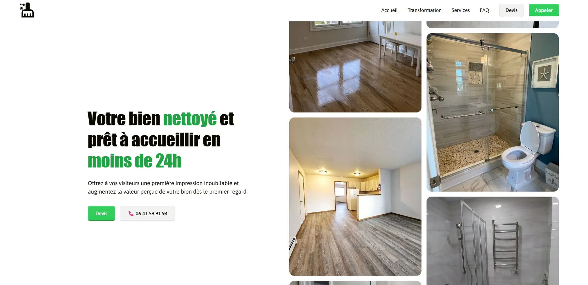 La hero section de l'entreprise oppnettoyage.