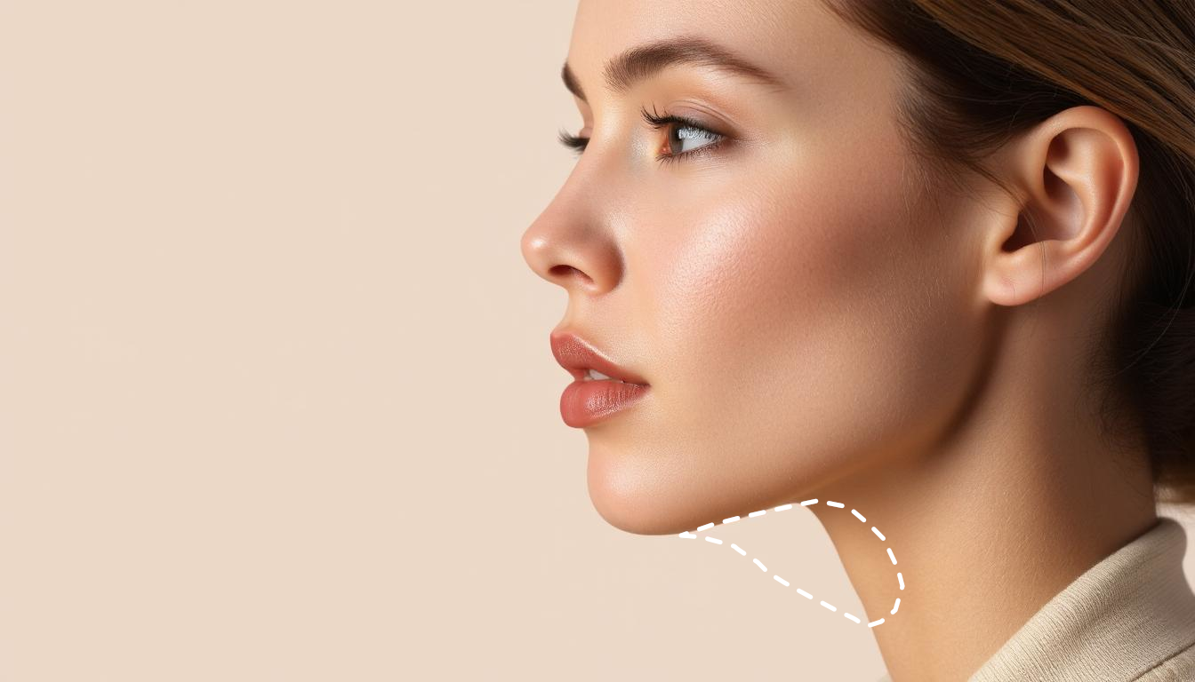 An image illustrating where fat-dissolving would be applied to the chin and neck region
