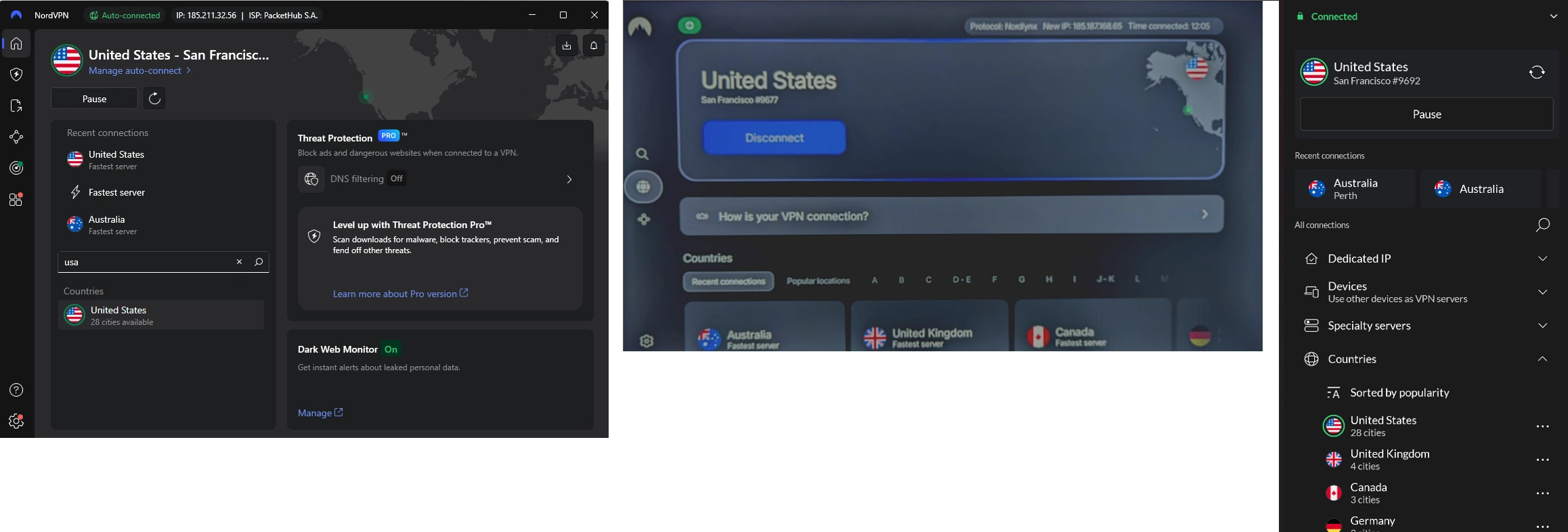 NordVPN connected during device testing on Windows, Smart TV and Android, showing the main app interface on each platform.