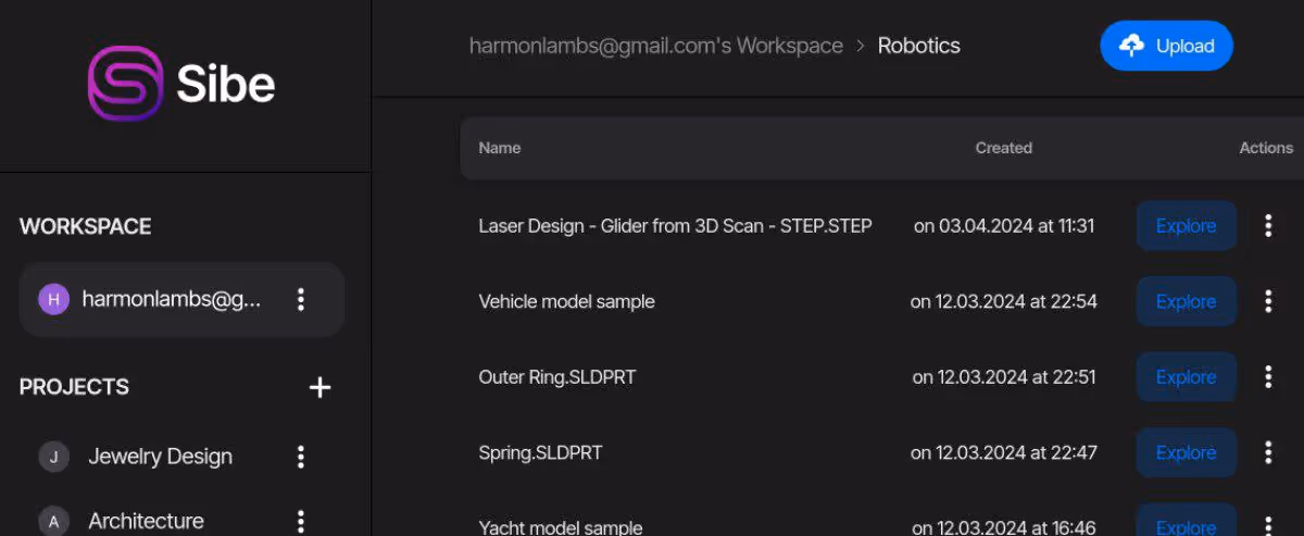 Sibe workspace page