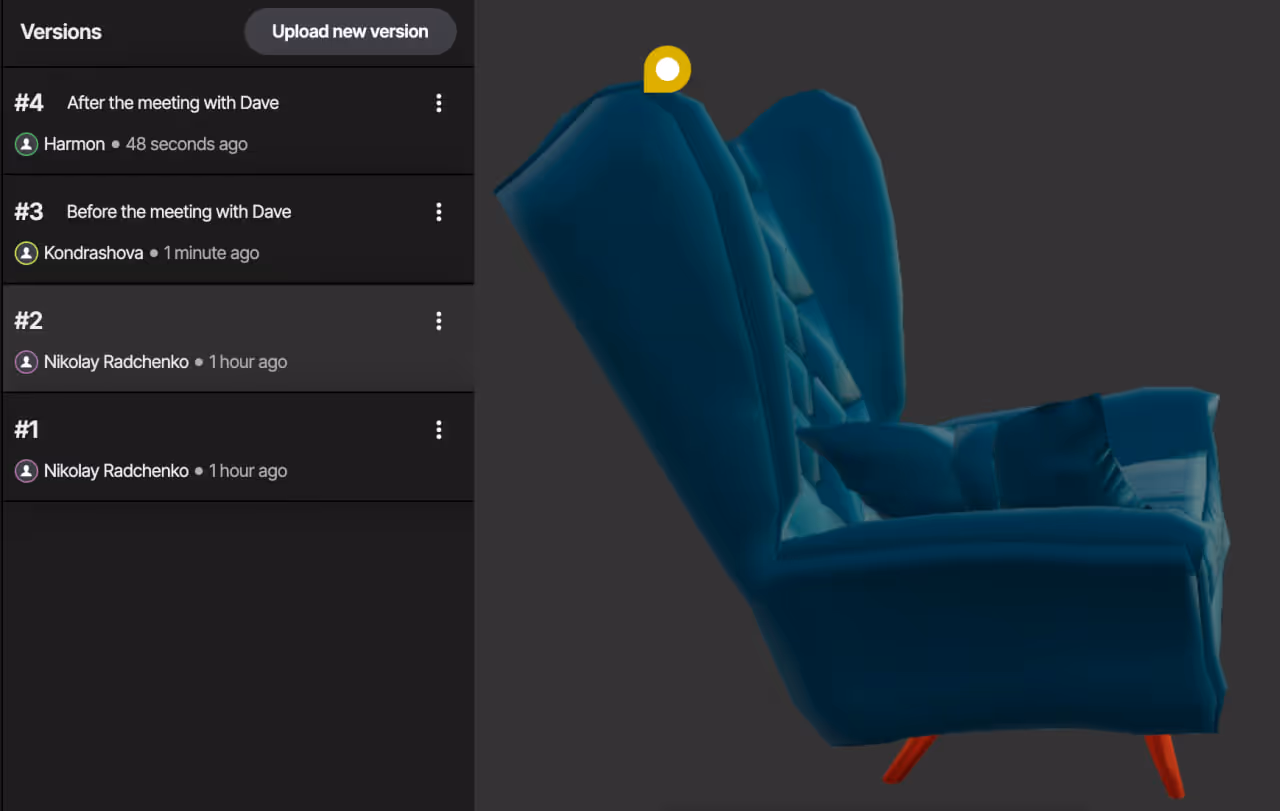 A 3D model of chair with multiple versions of it uploaded