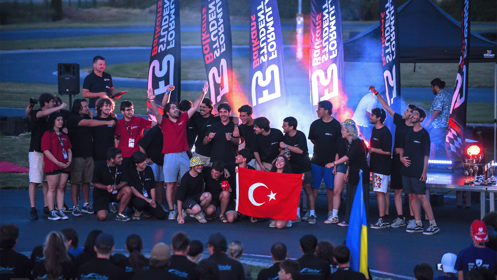 IZTECH Racing on the podium at Formula Student Balkans with the Turkish flag