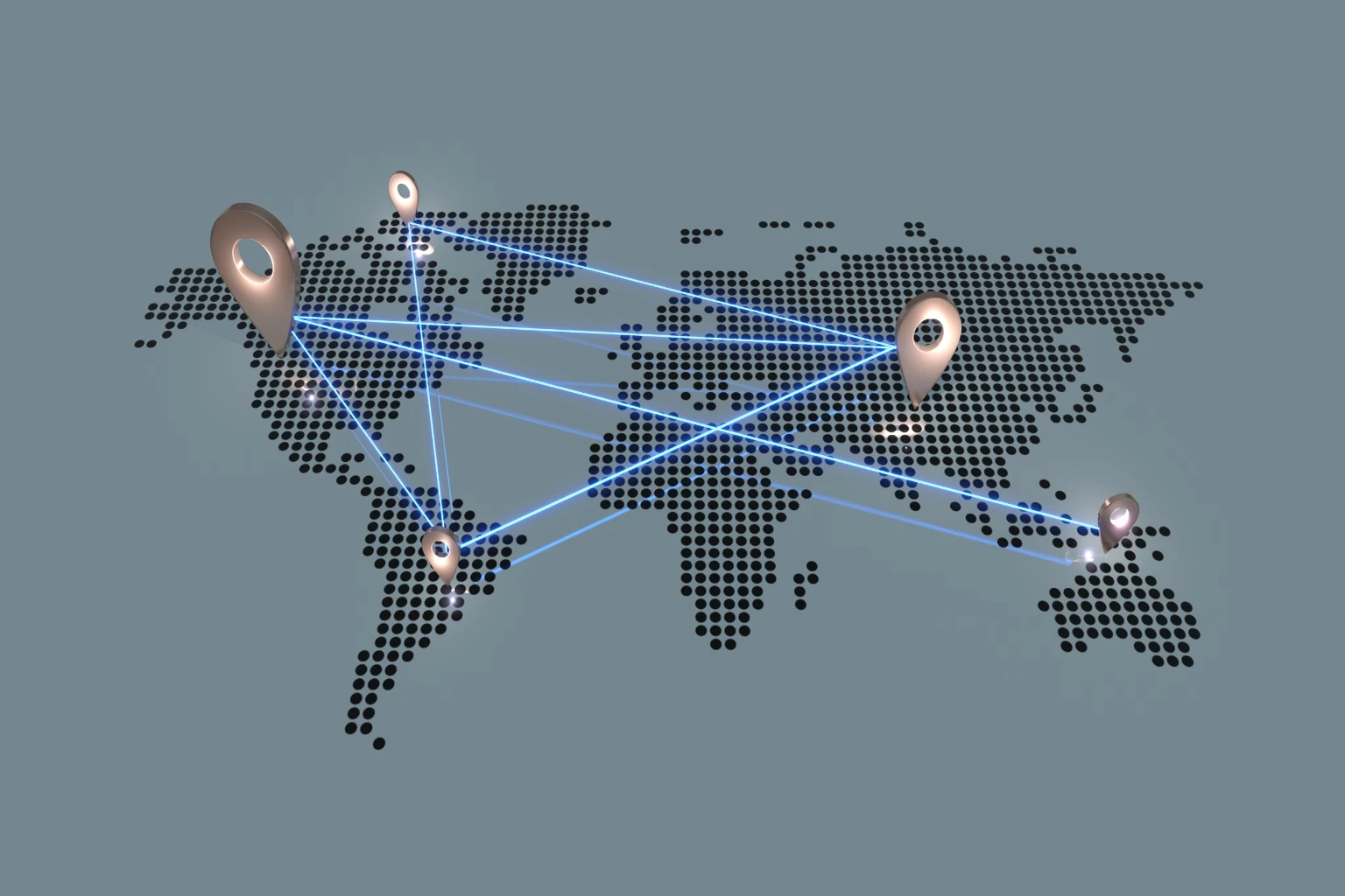 VPN hiding location concept with global map and pins