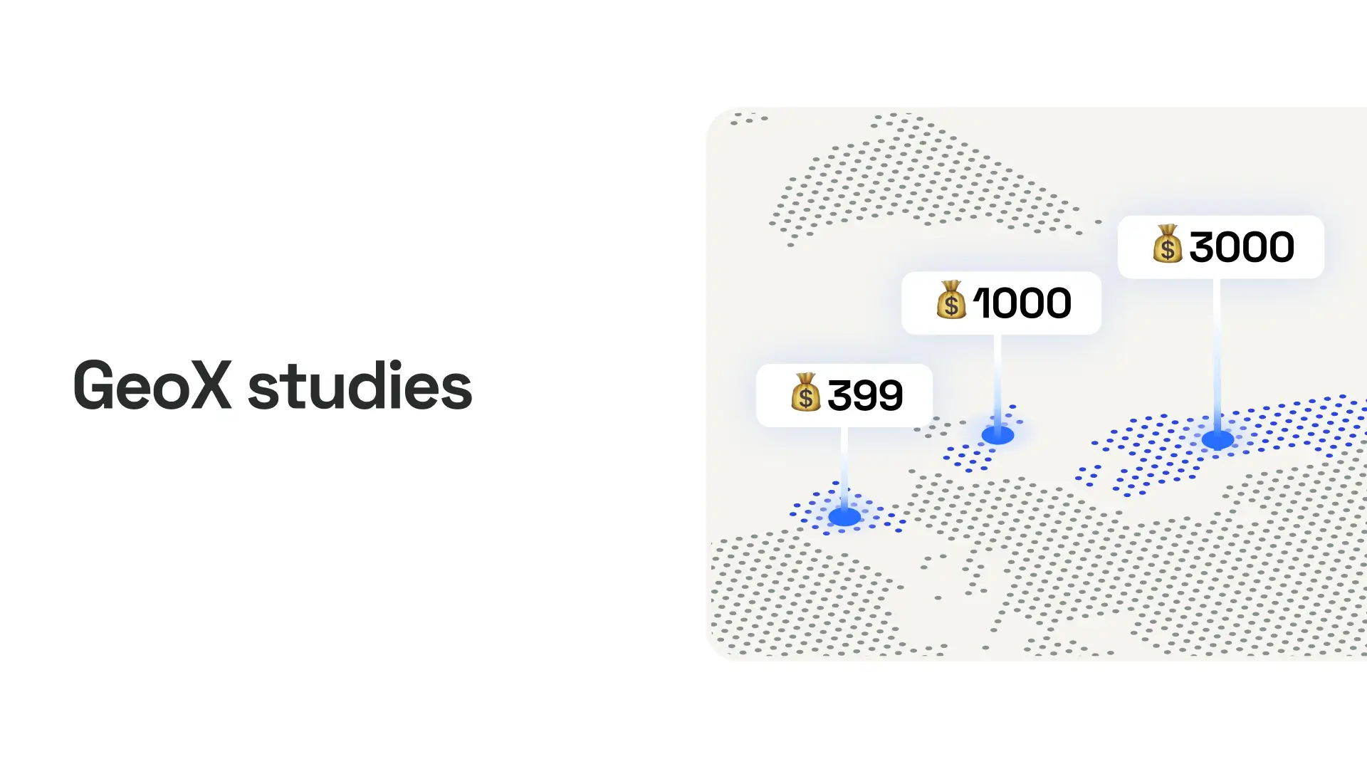 GeoX studies map illustrating geographic marketing experimentation and regional incrementality tracking.