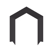 Simple black geometric shape resembling an open house or inverted V.