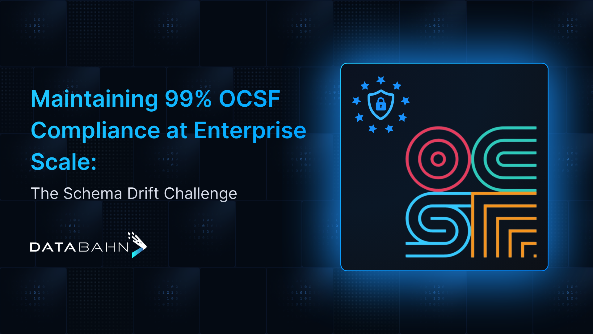OCSF compliance and schema drift management blog cover for enterprise security data pipelines by Databahn