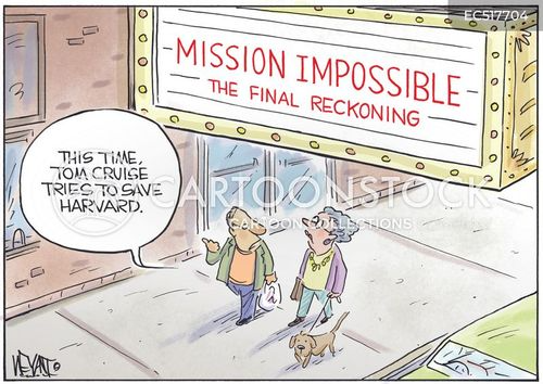higher education crisis cartoon with tom cruise and the caption "This time, Tom Cruise tries to save Harvard." by Christopher Weyant