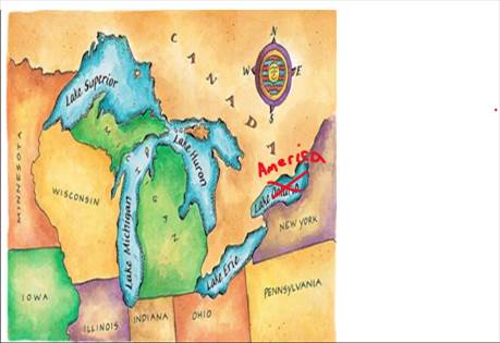 Map of the Great Lakes Region Metal Print featuring the digital art Map Of The Great Lakes by Jennifer Thermes With Ink Annotations
