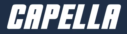 Capella logo in bold white letters on dark navy background