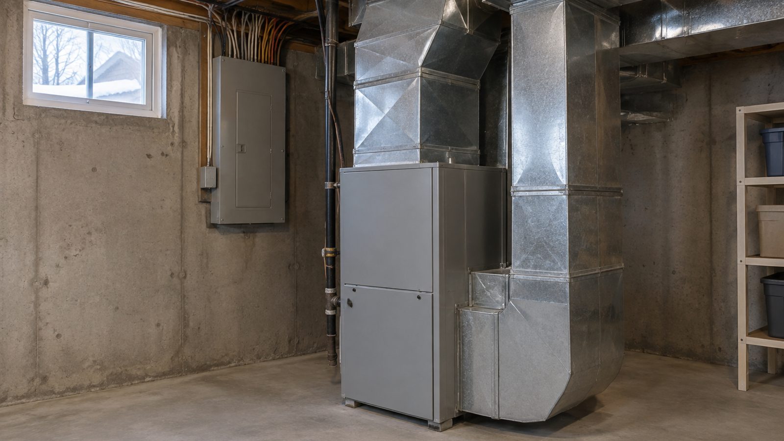 Maison résidentielle typique de Saint-Jérôme avec entrée électrique et conduits d'air pulsé visibles au sous-sol