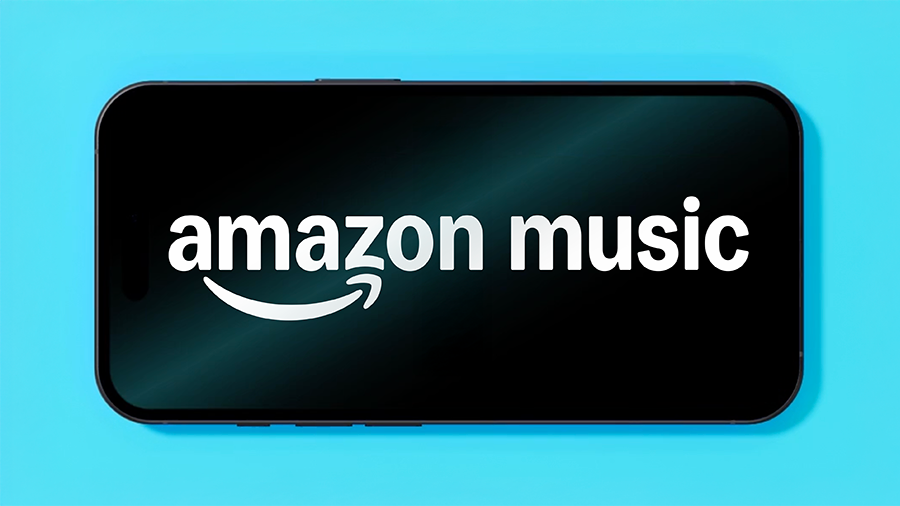 Thumbnail for Amazon Music's Community Management sizzle reel. Horizontal phone featuring the Amazon Music logo on a blue background.