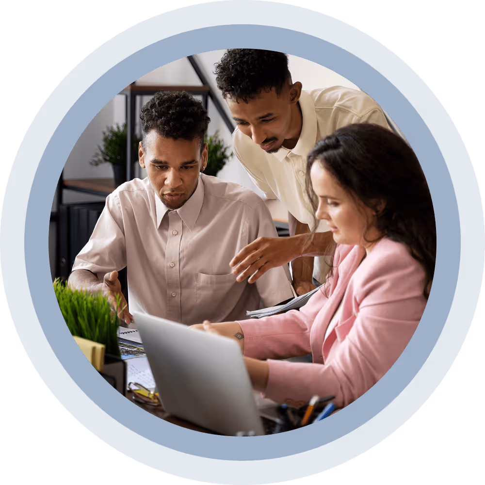 Consultants discussing chemical industry strategies, representing expert-driven, hands-on approach and measurable outcomes.