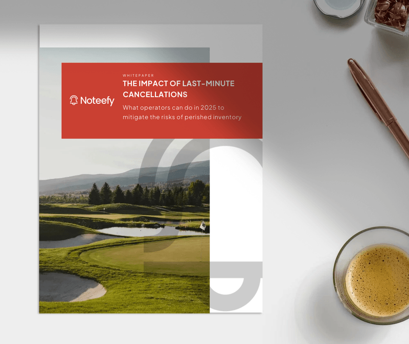 Noteefy whitepaper cover on the impact of last-minute golf tee time cancellations, showing 2025 industry data