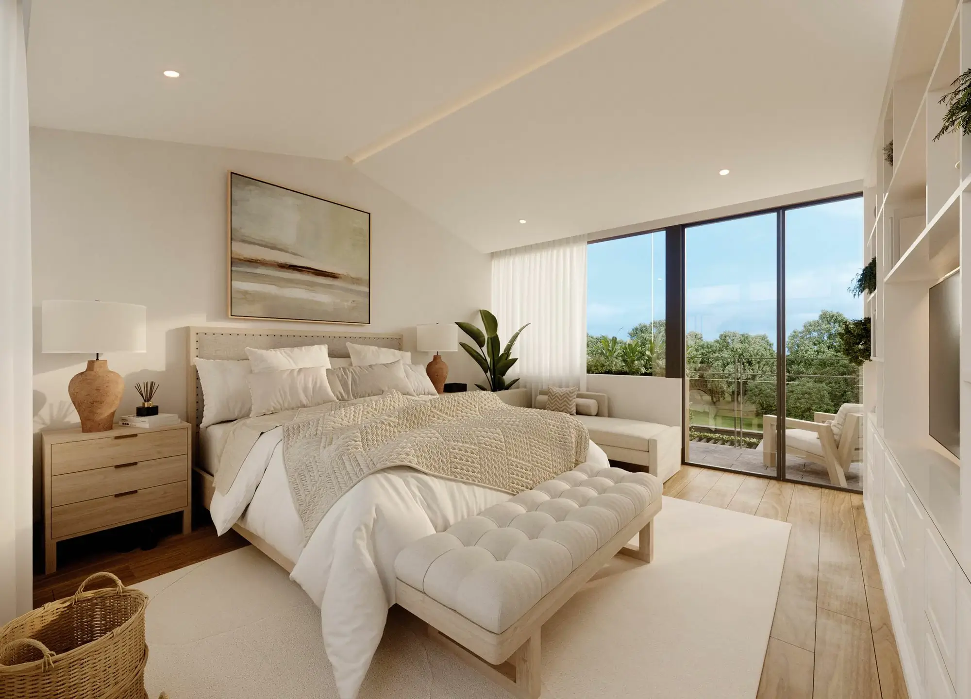 Recámara principal con vista al jardín en Somma Arteaga