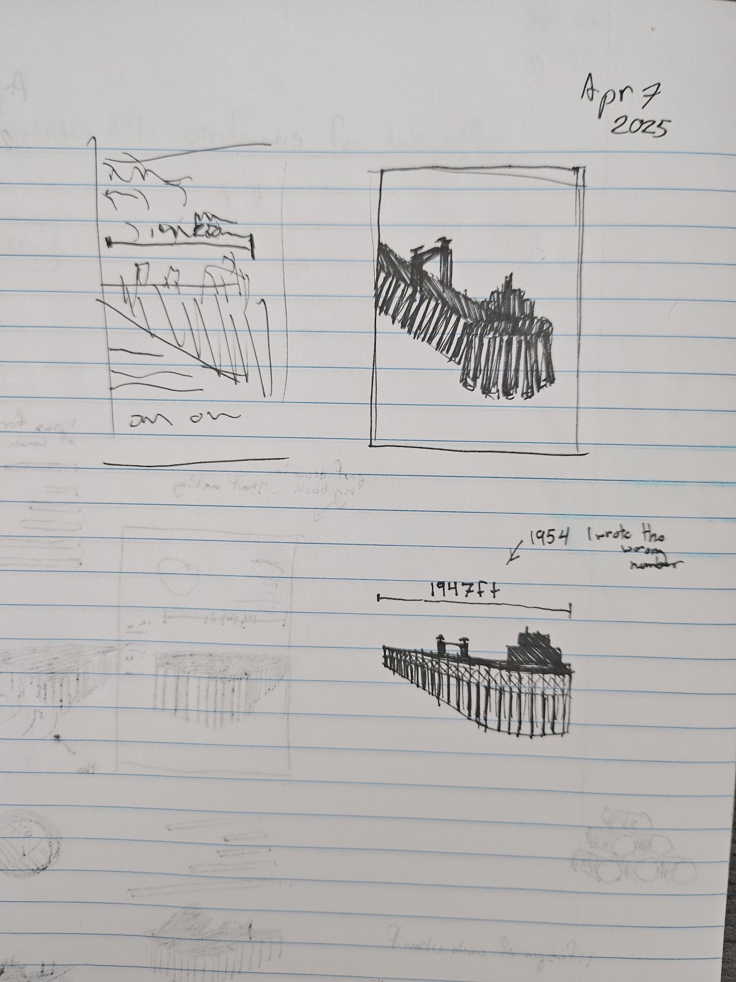 Sketch silhouettes of the Oceanside pier.