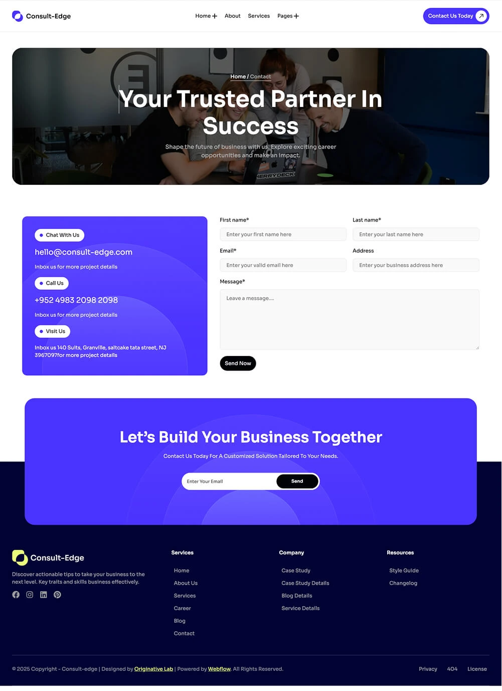 Contact us Page for Consult-Edge