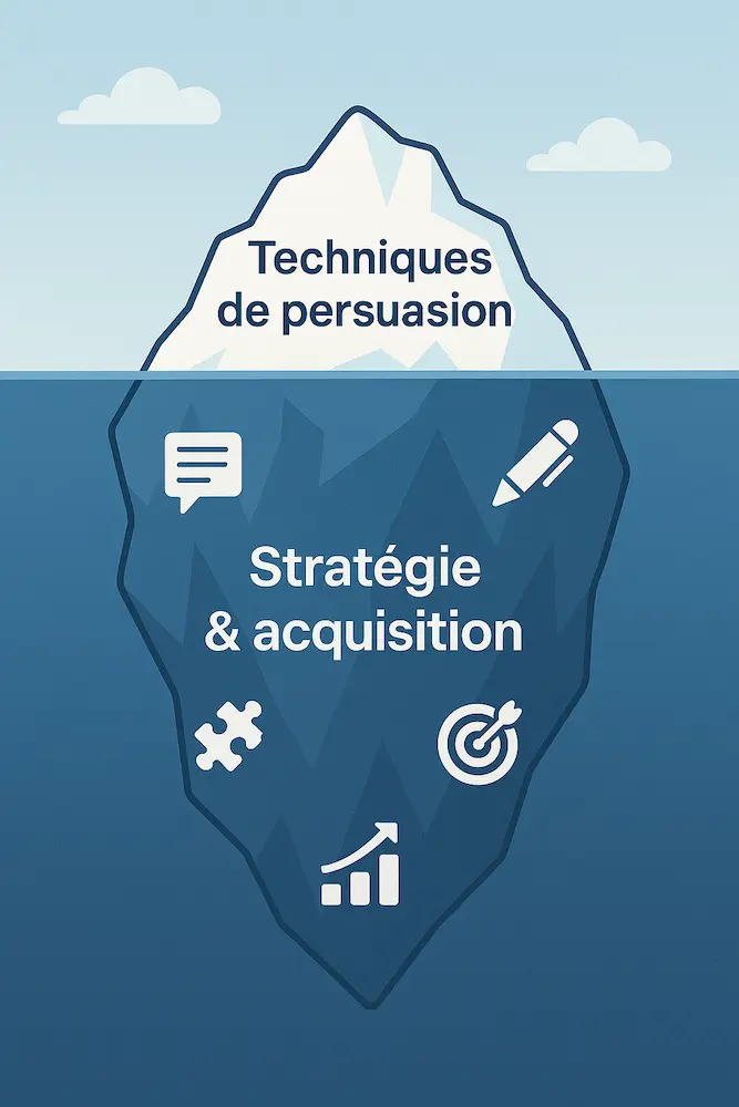 Iceberg du marketing avec les techniques de persuasions et les stratégies d'acquisition client
