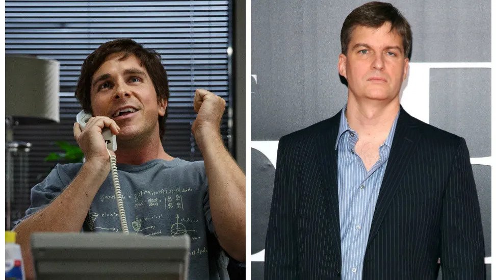 Dr. Mike Burry as played by Christian Bale in the 2015 film “The Big Short” and right, the real Dr Burry