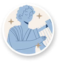 Illustrazione in stile greco antico del Ristorante El Greco di Bologna con figura che suona la lira.