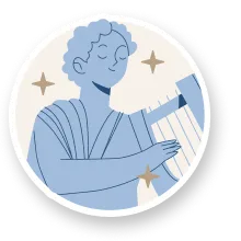 Illustrazione in stile greco antico del Ristorante El Greco di Bologna con figura che suona la lira.