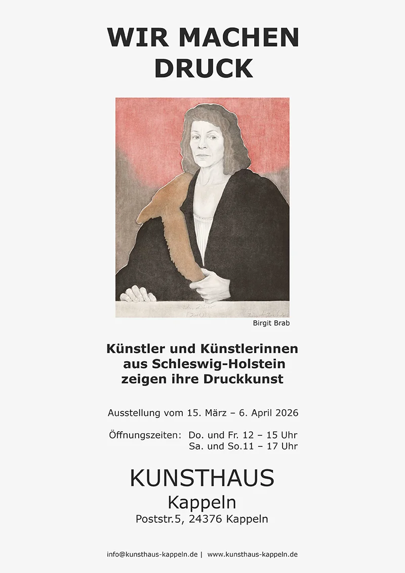 Plakat mit allen Infos zur Ausstellung auf dem ein Bild einer Frau zu sehen ist.