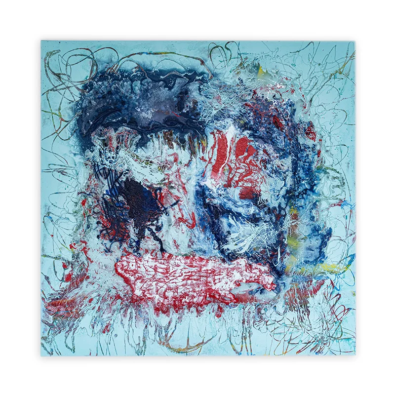 Werk von Margit Bus in blau und rot