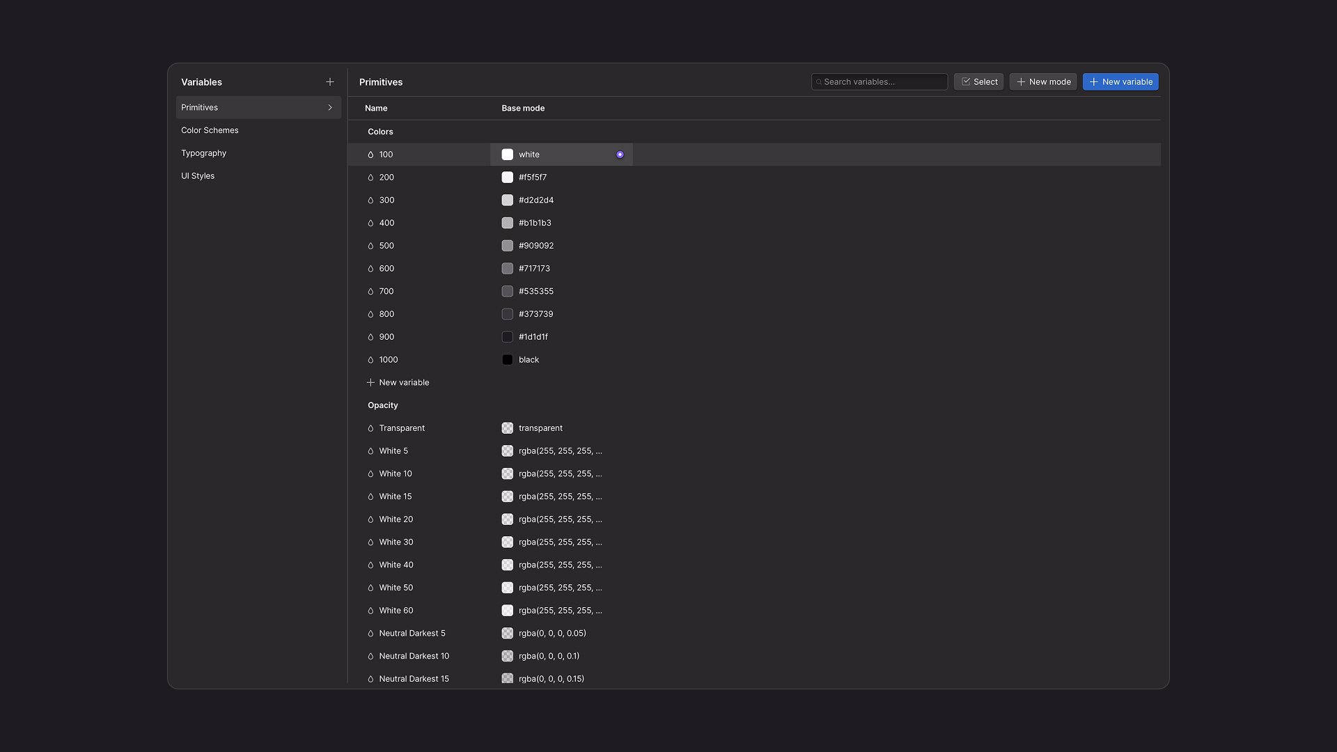 A screenshot of colour tints