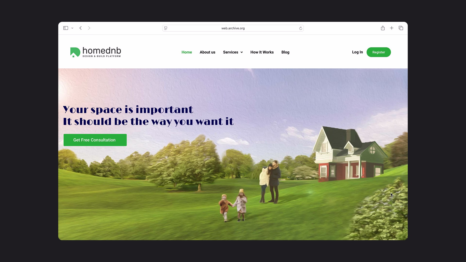 A screenshot of the original HomeDNB homepage