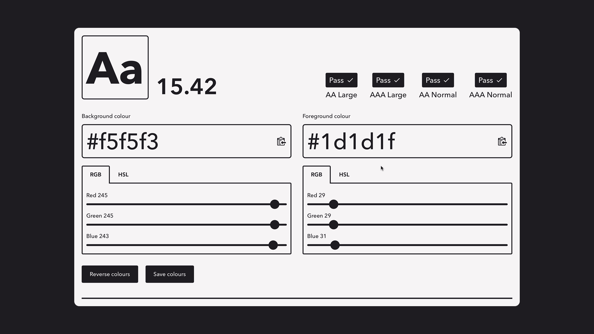 A screenshot of a colour contrast checker