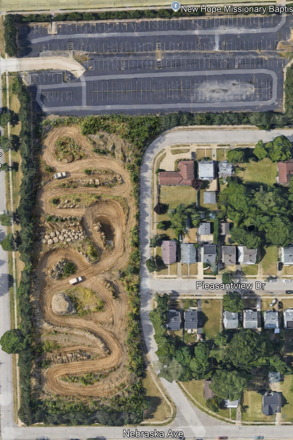 Aerial view of a dirt track.
