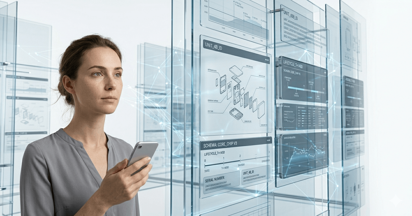 A diagram illustrating an interoperable Digital Product Passport (DPP) data architecture, showing how open standards connect physical products to digital records, central registries, and tiered access views to prevent vendor lock-in.
