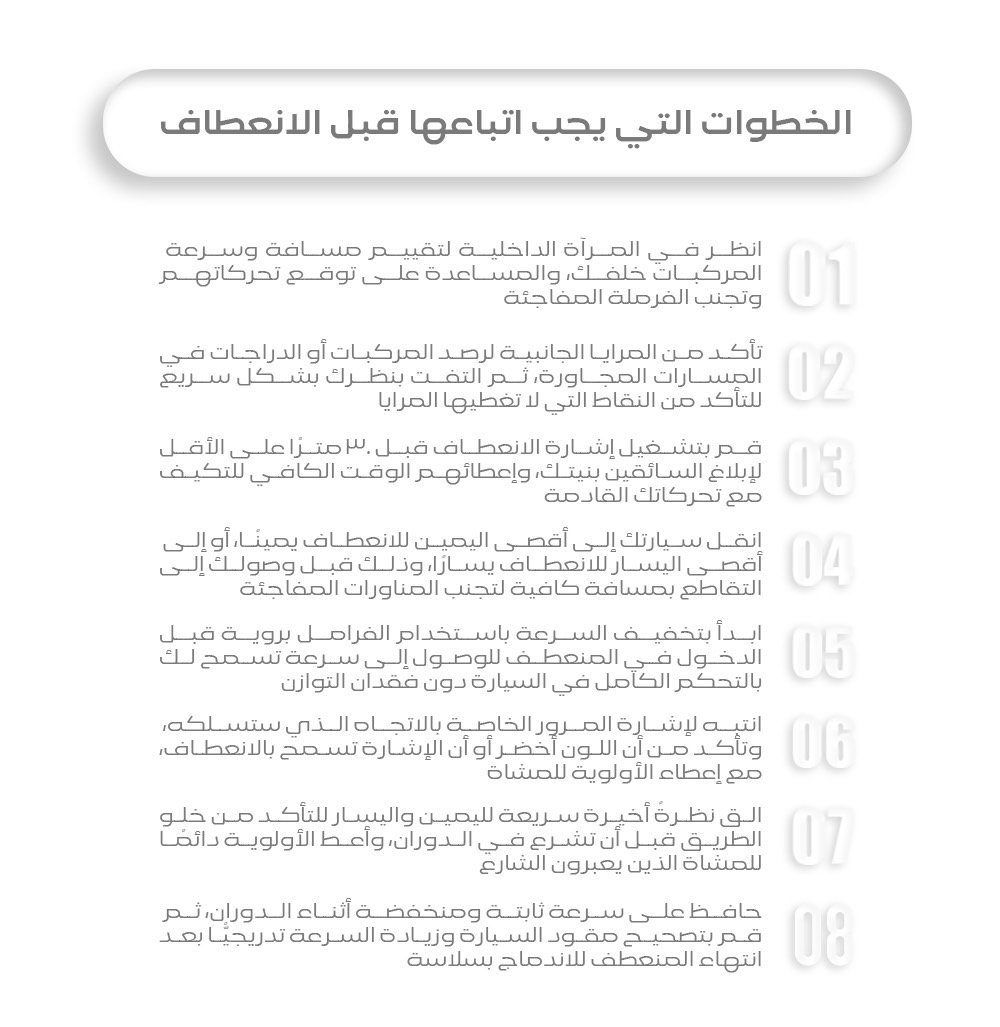 الخطوات التي يجب اتباعها قبل الانعطاف