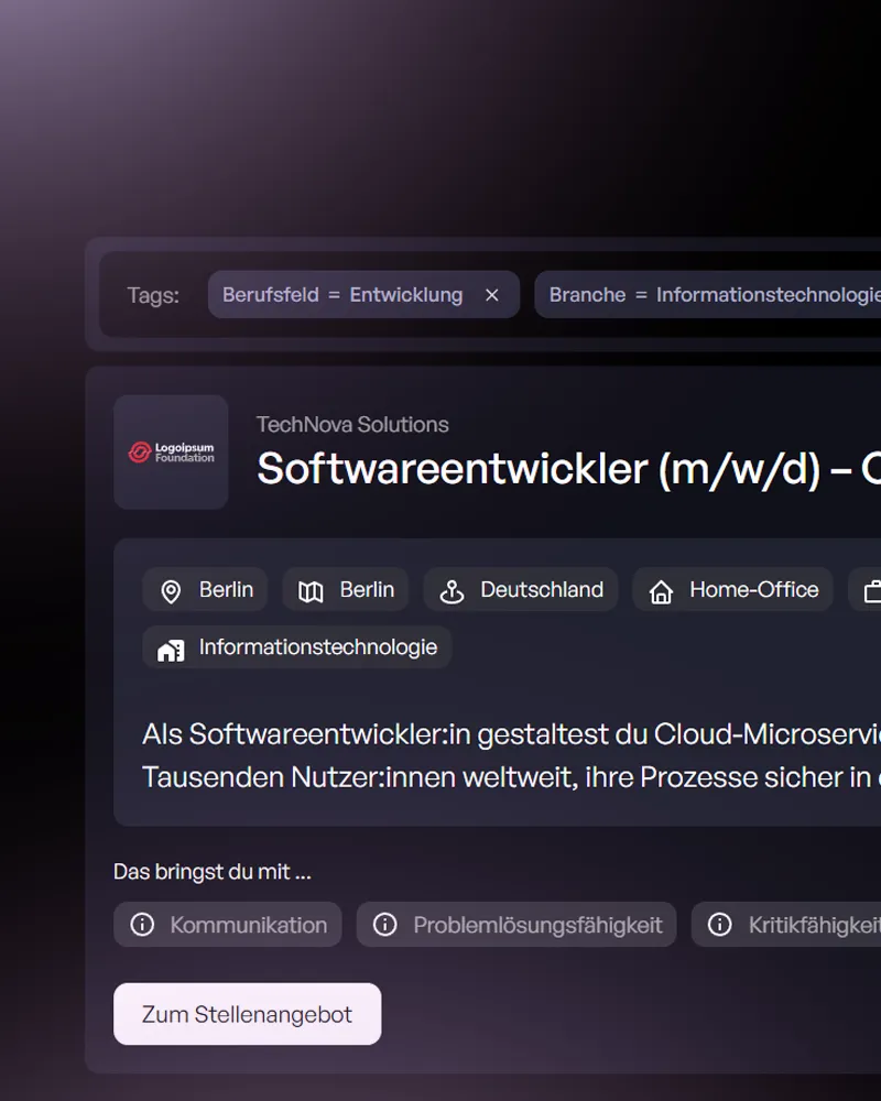 Web-Interface zur Anzeige offener Stellen im Jobboard-Layout