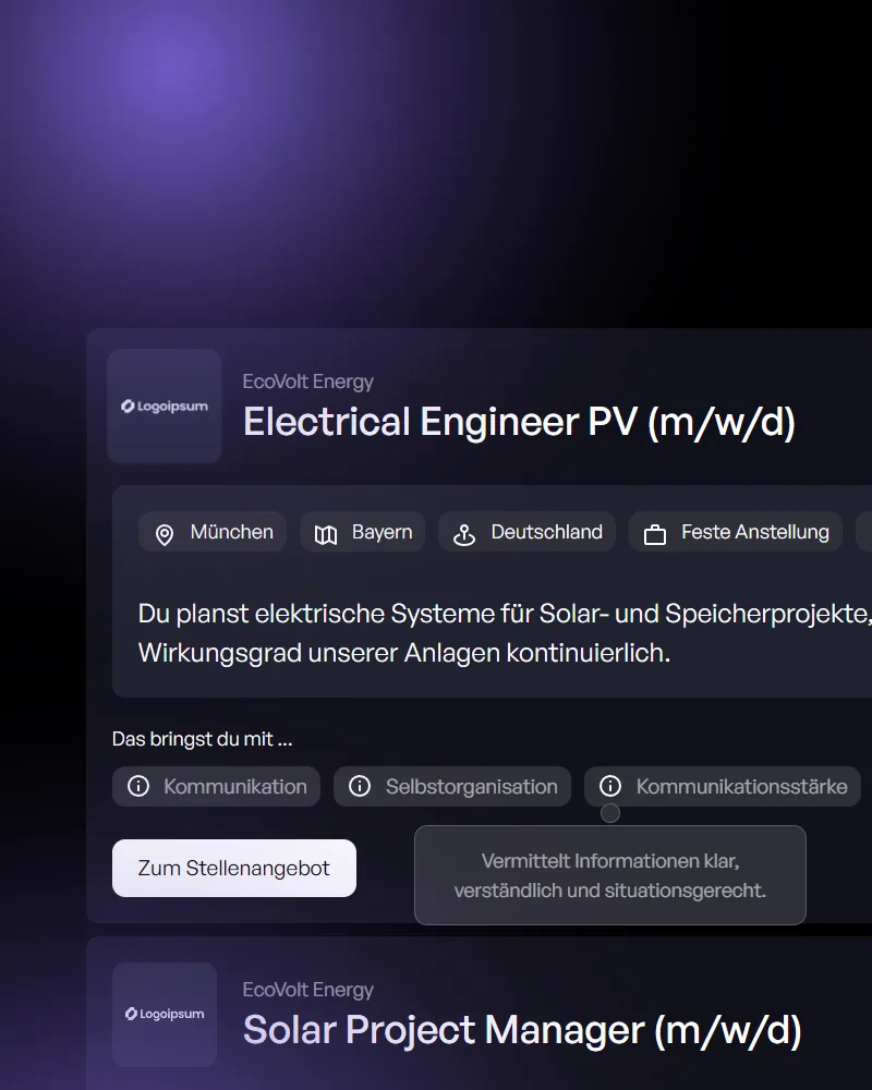 Backend-Screen einer Stellenausschreibung