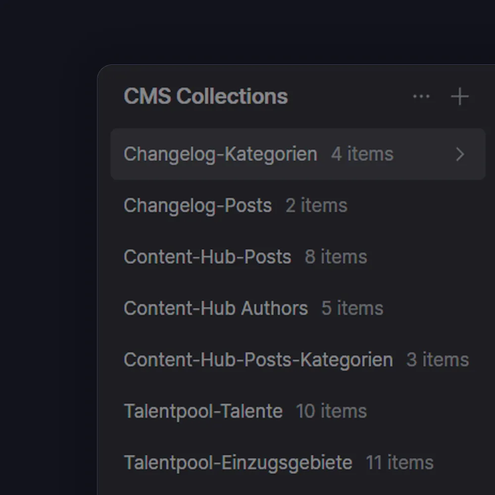 Übersicht der Webflow CMS Collections