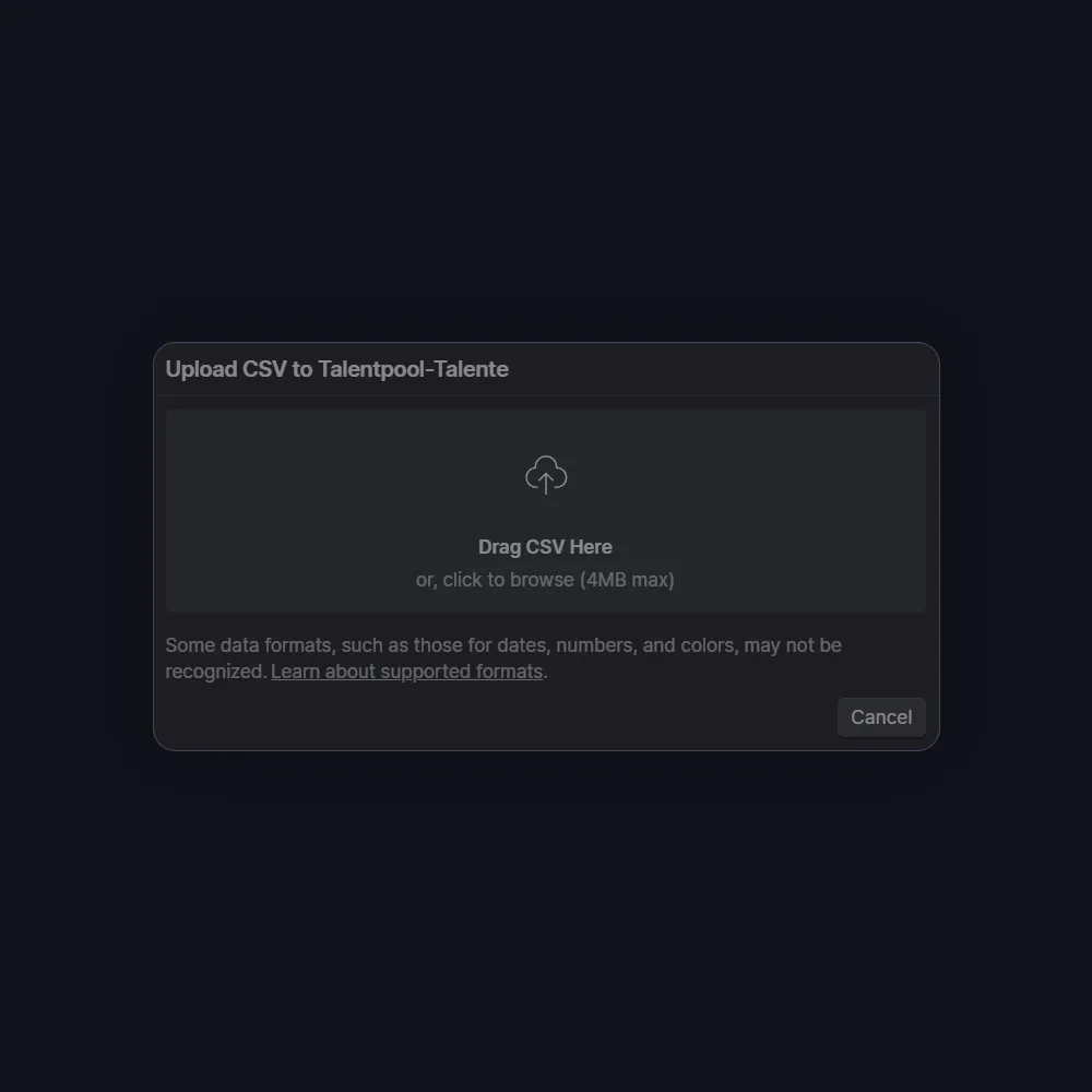 Darkmode-Ansicht für die CSV-Import Funktion.