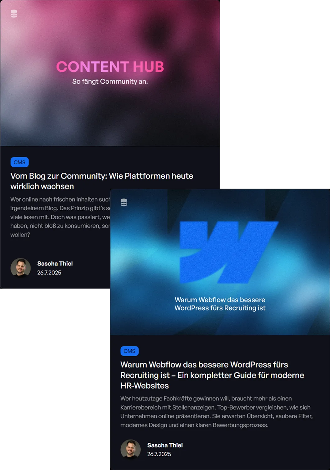Webflow-Komponentenübersicht für Content und Jobposts